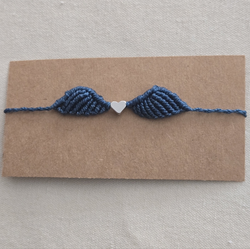 023 New Sage Boheme Handmade Micro-Macrame Blue Heart Charm Bracelet